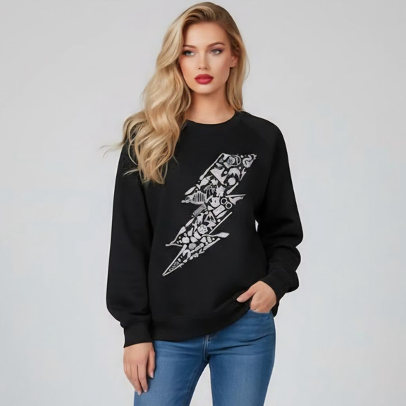 Jadelynn Brooke Medium Black Harry Potter Lightning Bolt Sweatshirt - Picture 1 of 9